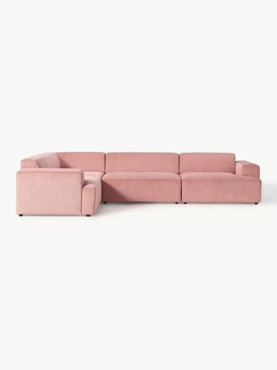 Sofas | Sofaserien-Westwing Collection Großes Ecksofa Melva (4-Sitzer) aus Cord Cord Altrosa