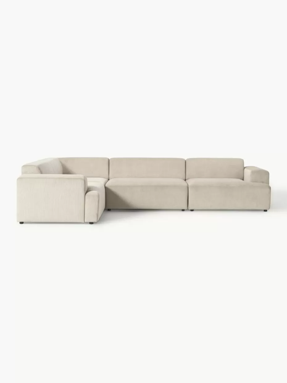 Sofas | Sofaserien-Westwing Collection Großes Ecksofa Melva (4-Sitzer) aus Cord Cord Hellbeige