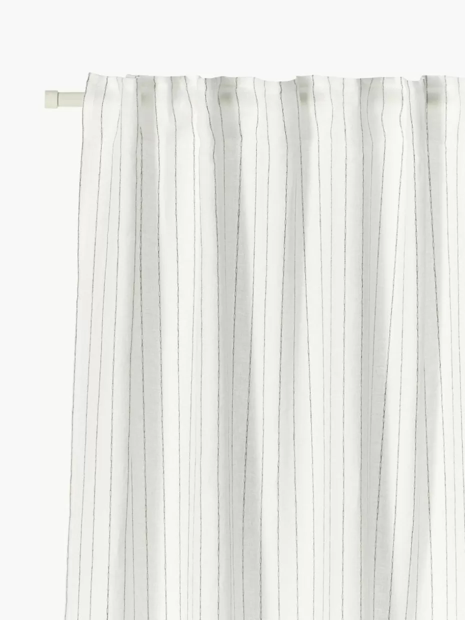 Vorhänge-Westwing Collection Halbtransparente Gardine Birch mit Schlaufenband, 2 Stück Off White