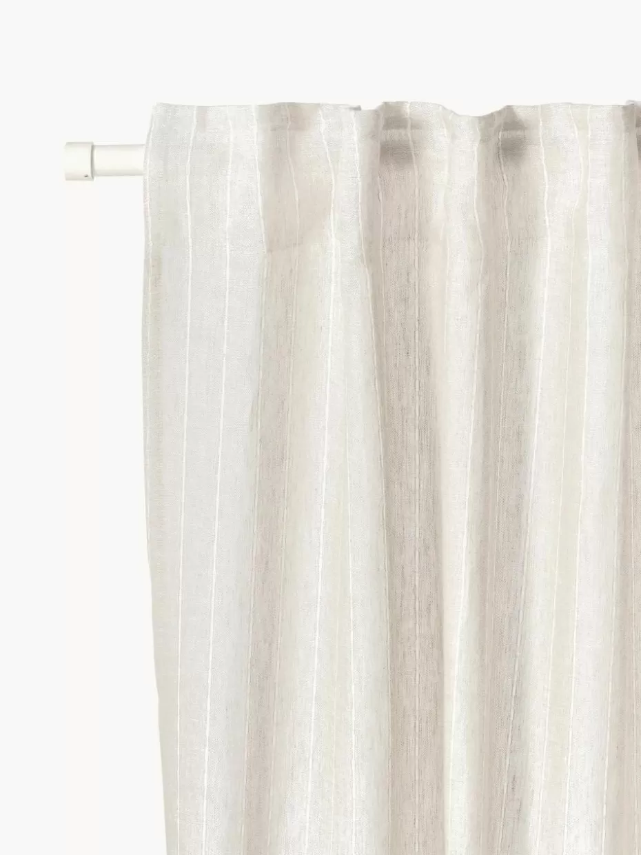 Vorhänge-Westwing Collection Halbtransparente Gardine Birch mit Schlaufenband, 2 Stück Hellbeige
