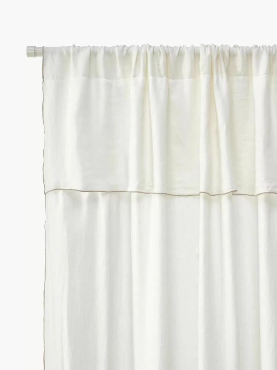 Vorhänge-Westwing Collection Halbtransparente Leinengardine Eleonara mit Tunnelsaum, 2 Stück Cremeweiß, Taupe