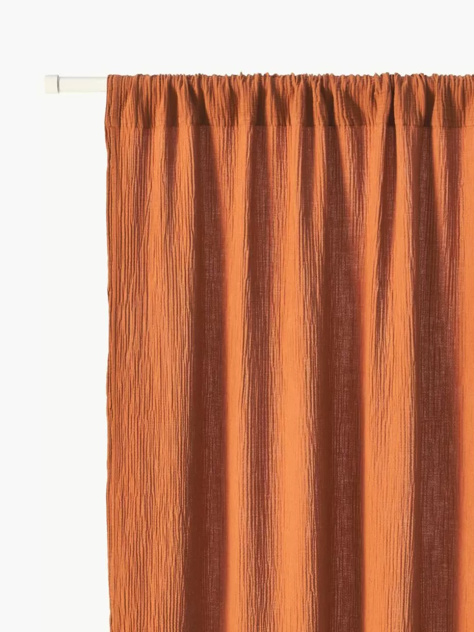 Vorhänge-Westwing Collection Halbtransparente Musselin-Gardine Malvina mit Tunnelsaum, 2 Stück Orange