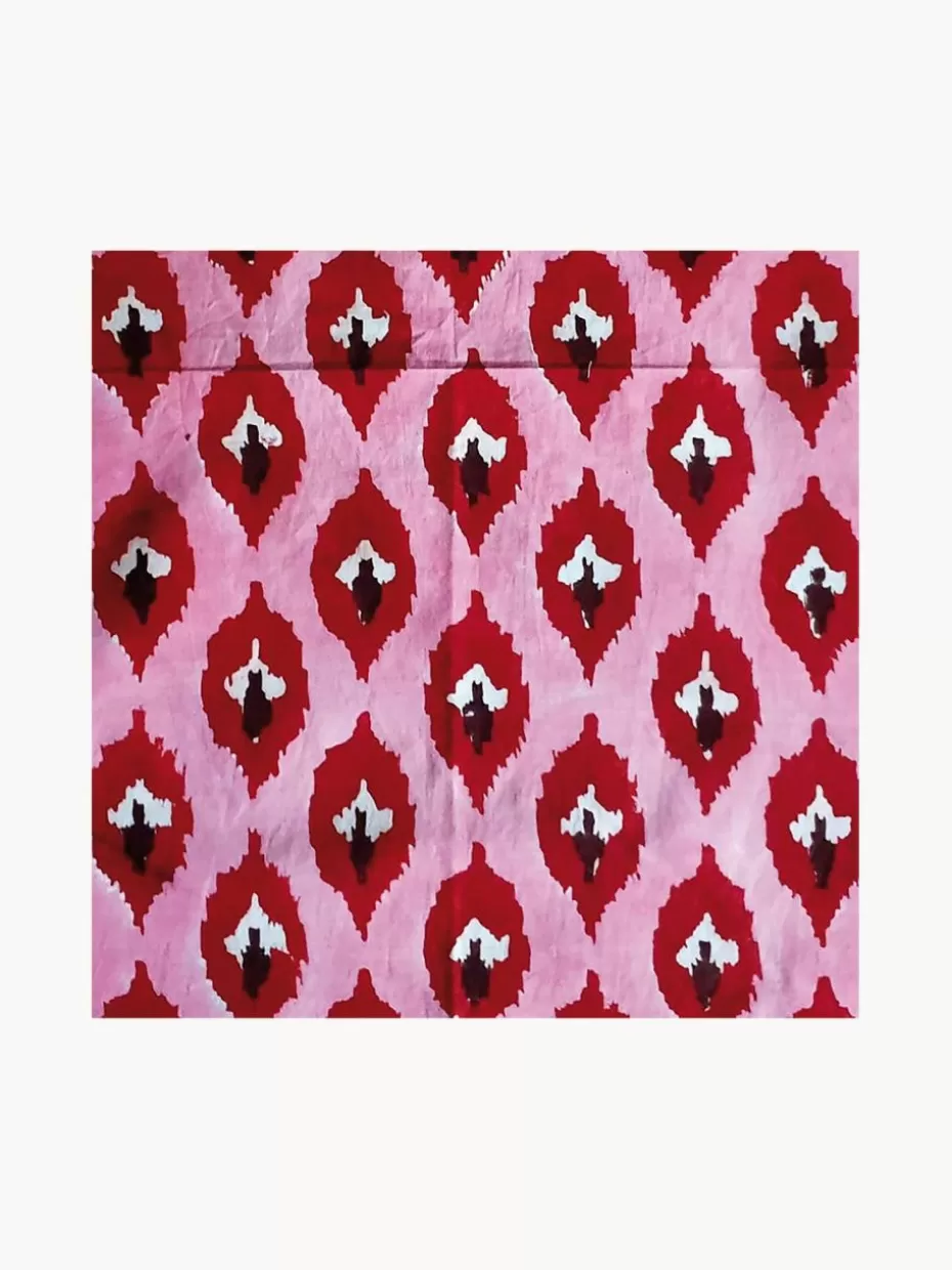 Servietten-Les Ottomans Handbedruckte Stoffservietten Atahan, 4 Stück Rosa, Weinrot, Schwarz, Weiß