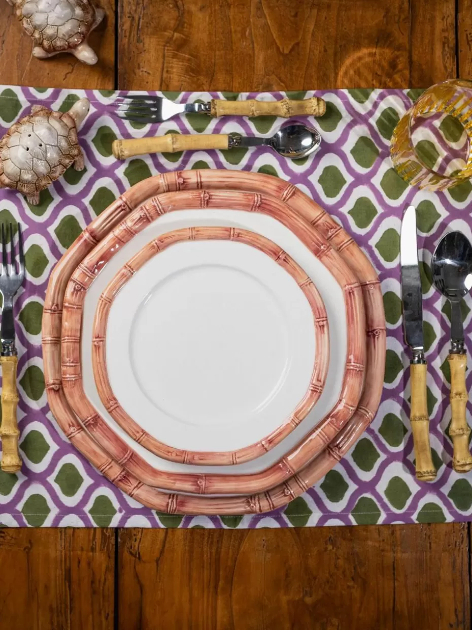 Servietten-Les Ottomans Handbedruckte Stoffservietten Azra, 4 Stück Olivgrün, Aubergine, Off White