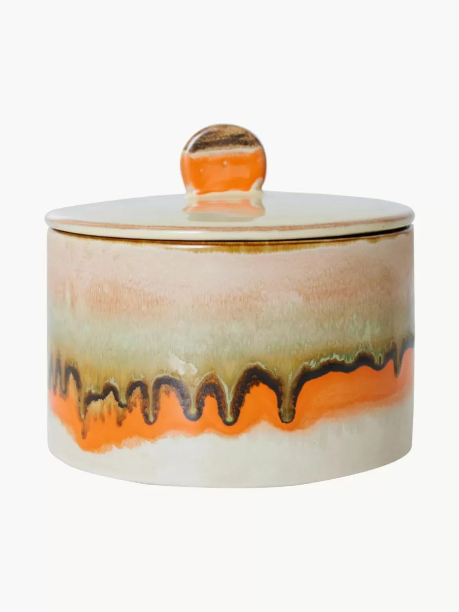 Geschirrserien-HKLIVING Handbemalte Aufbewahrungsdose 70's Orange, Weißtöne