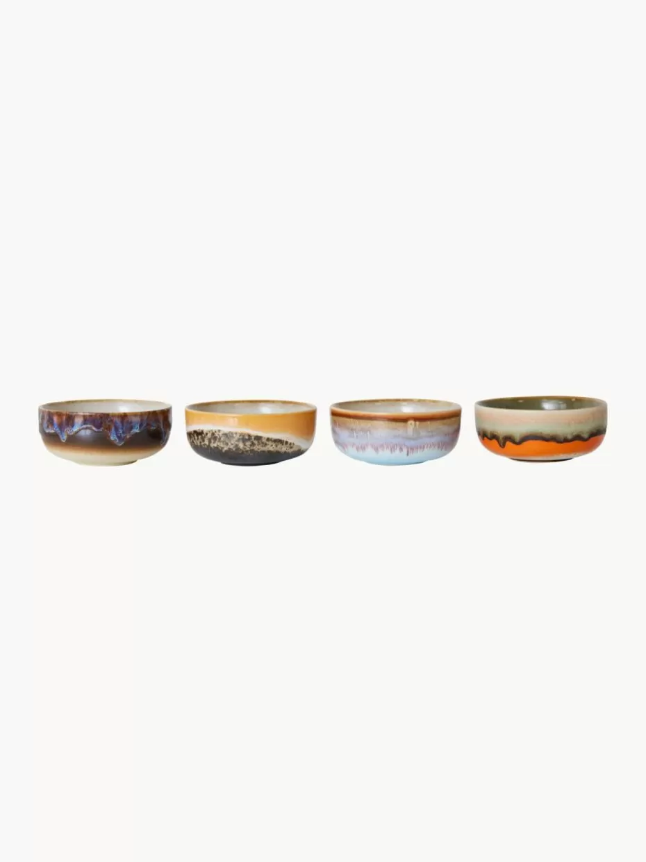 Geschirrserien-HKLIVING Handbemalte Dipschälchen 70's mit reaktiver Glasur, 4er-Set