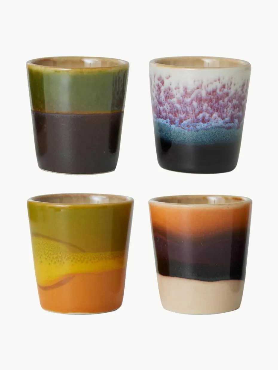 Geschirrserien-HKLIVING Handbemalte Eierbecher 70's mit reaktiver Glasur, 4er-Set