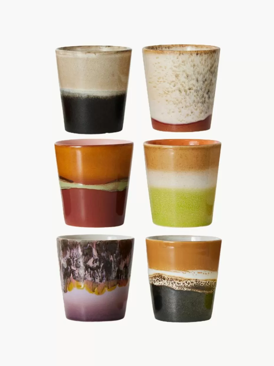 Tassen | Geschirrserien-HKLIVING Handbemalte Keramik-Becher 70's mit reaktiver Glasur, 6er-Set Design 4
