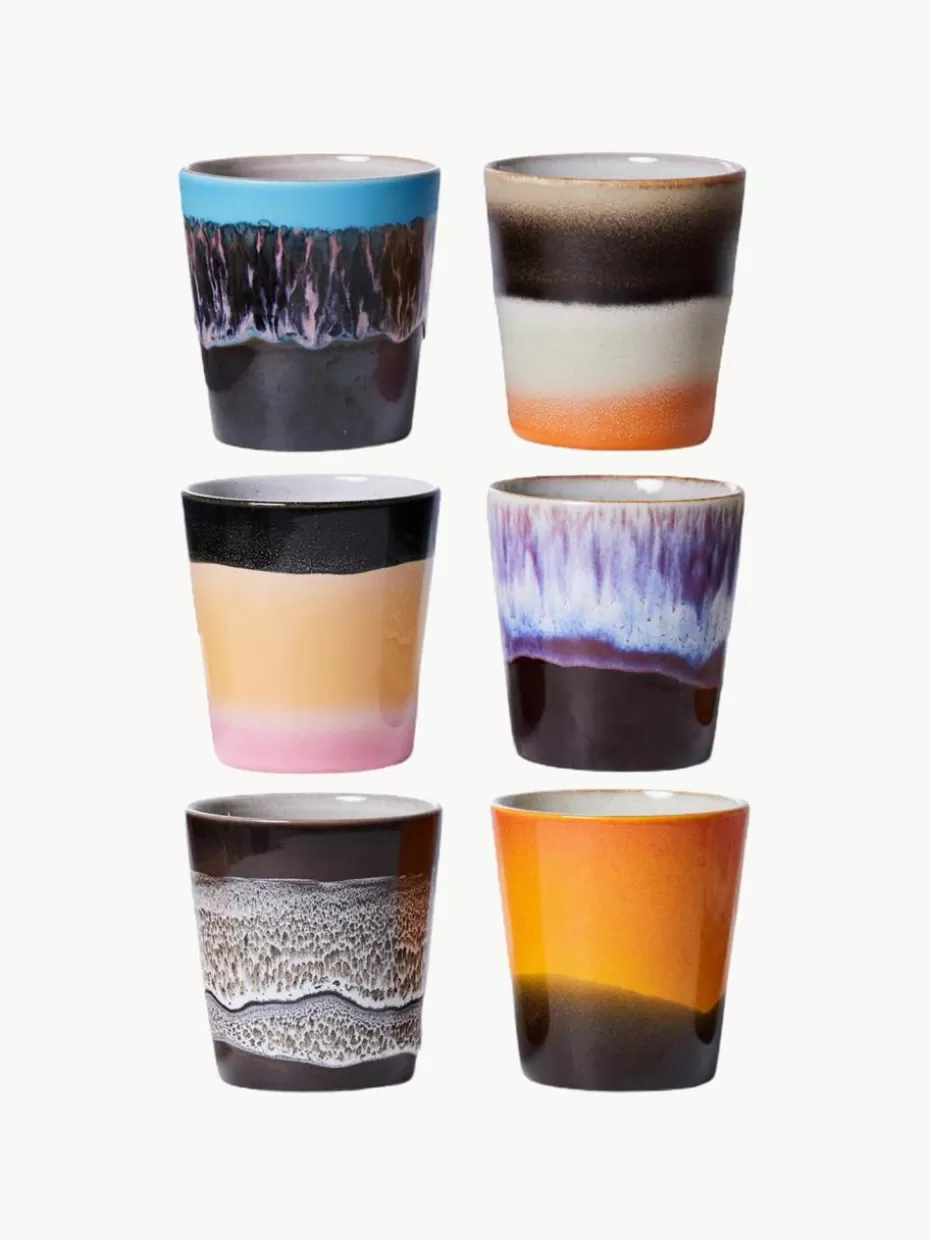 Tassen | Geschirrserien-HKLIVING Handbemalte Keramik-Becher 70's mit reaktiver Glasur, 6er-Set Design 3