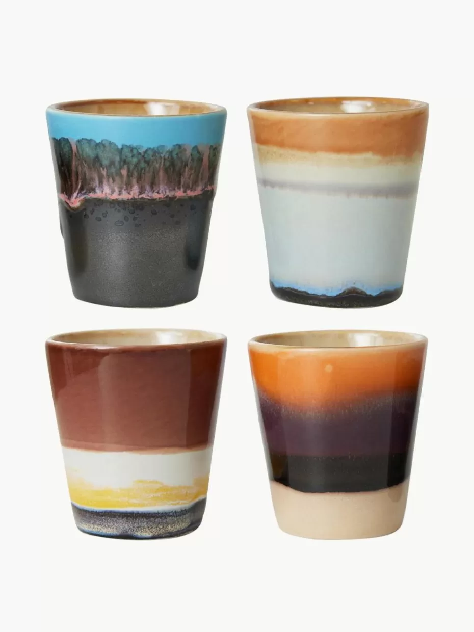 Tassen | Geschirrserien-HKLIVING Handbemalte Keramik-Espressobecher 70's mit reaktiver Glasur, 4er-Set