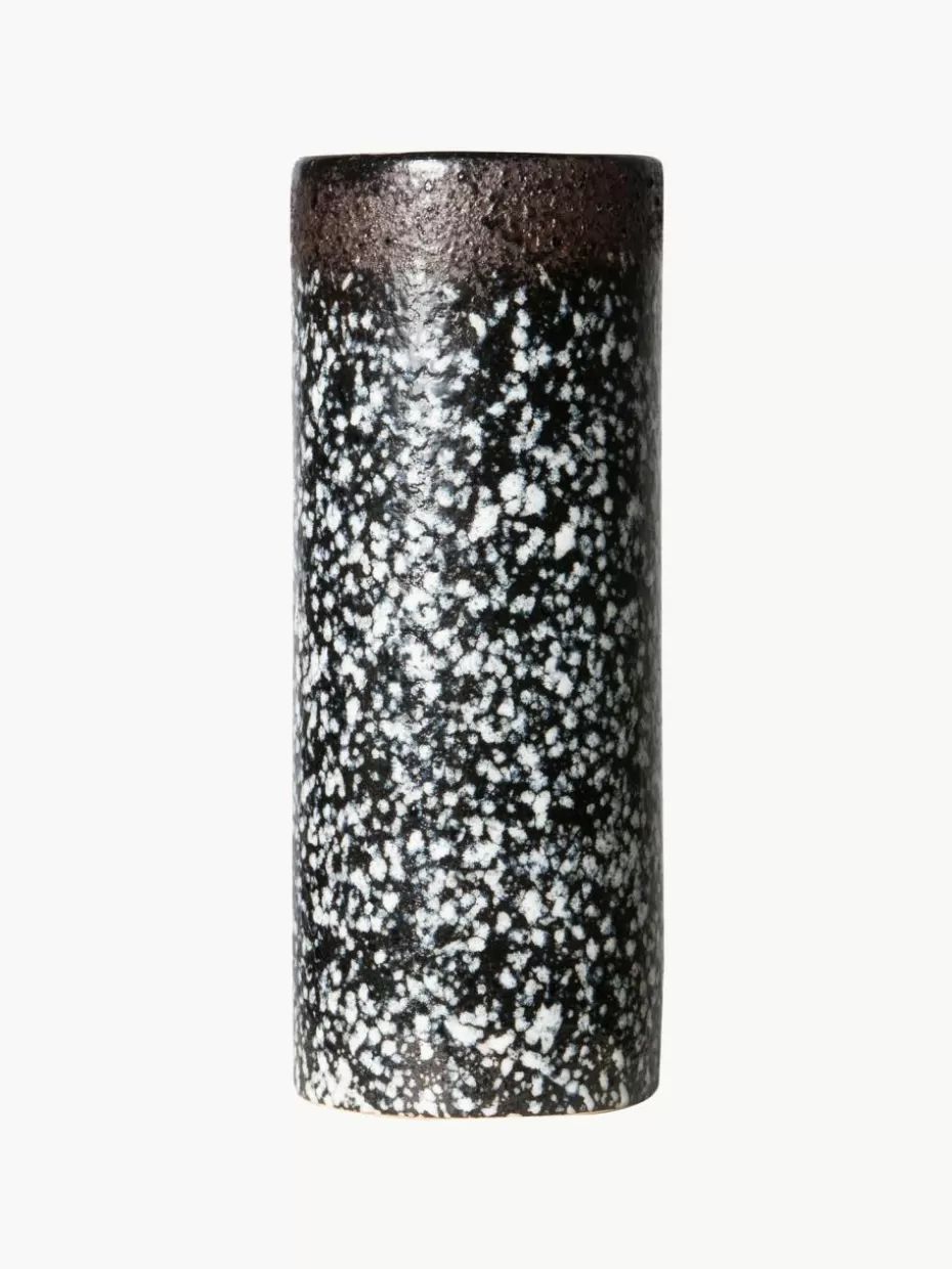 Vasen-HKLIVING Handbemalte Keramik-Vase 70's mit reaktiver Glasur, H 19 cm Schwarz, Weiß