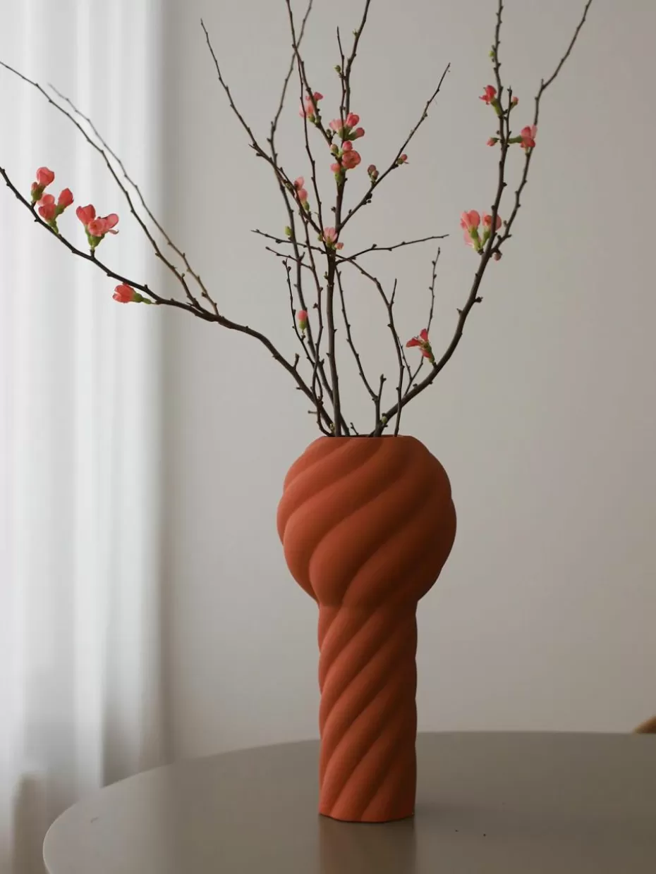 Vasen-Cooee Design Handbemalte Keramik-Vase Twist Pillar, H 34 cm Terrakotta