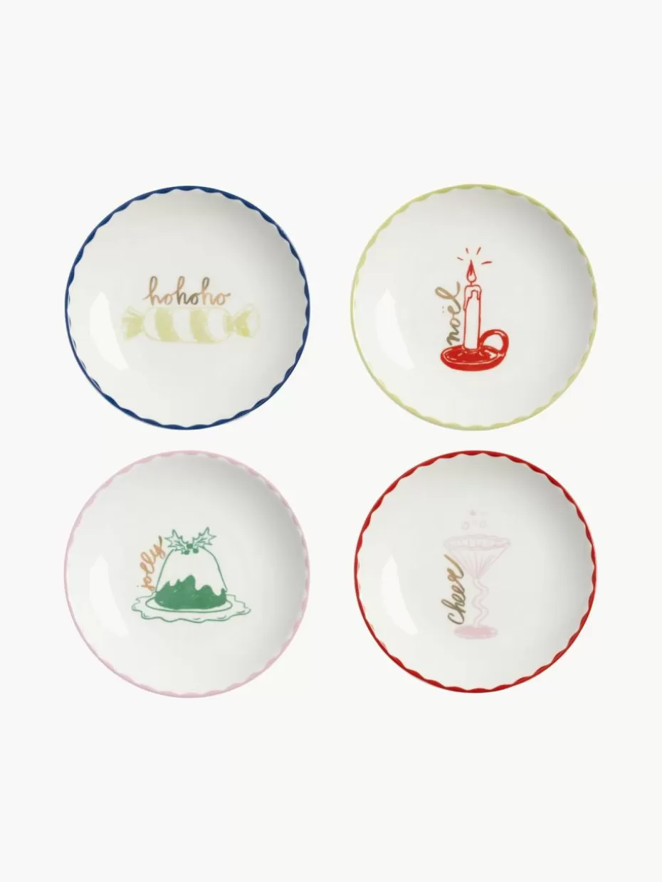 Weihnachtsgeschirr | Glow-Up-&k amsterdam Handbemalte Kuchenteller Bliss mit weihnachtlichem Design, 4er-Set