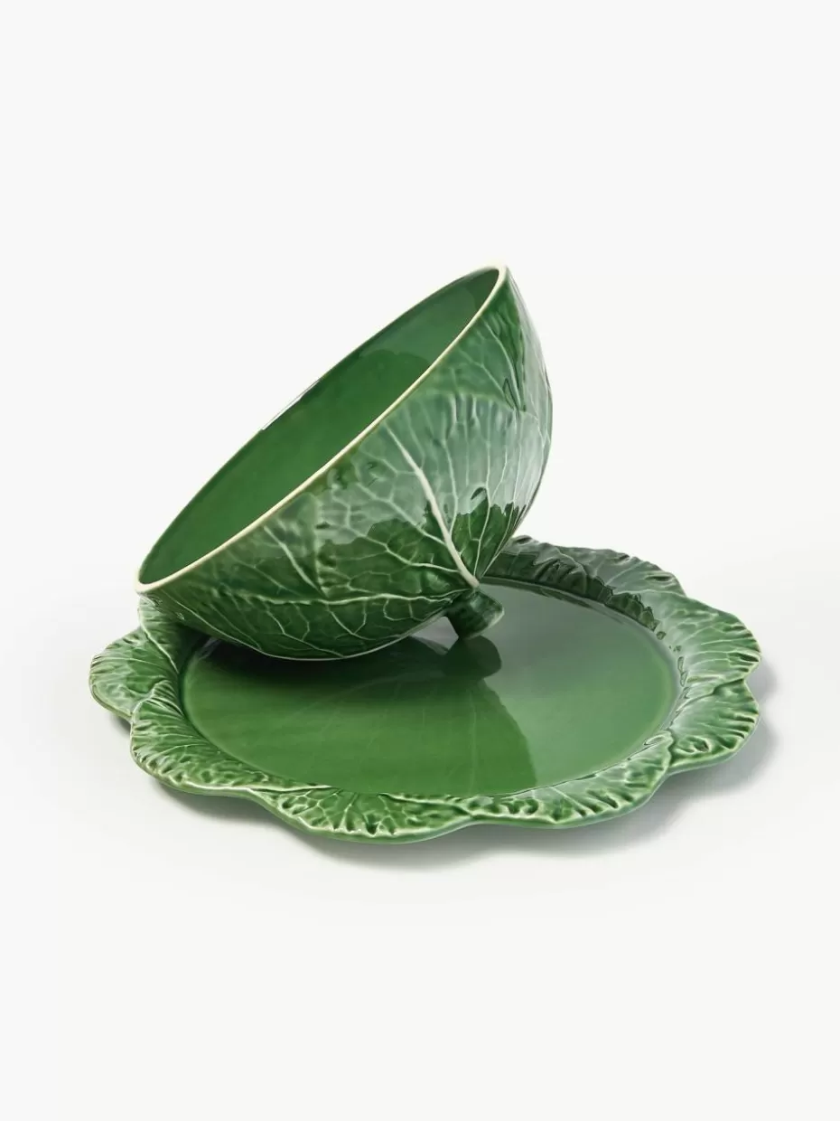 Servierplatten & Schüsseln-Bordallo Pinheiro Handbemalte Servierplatte Cabbage mit Abdeckung