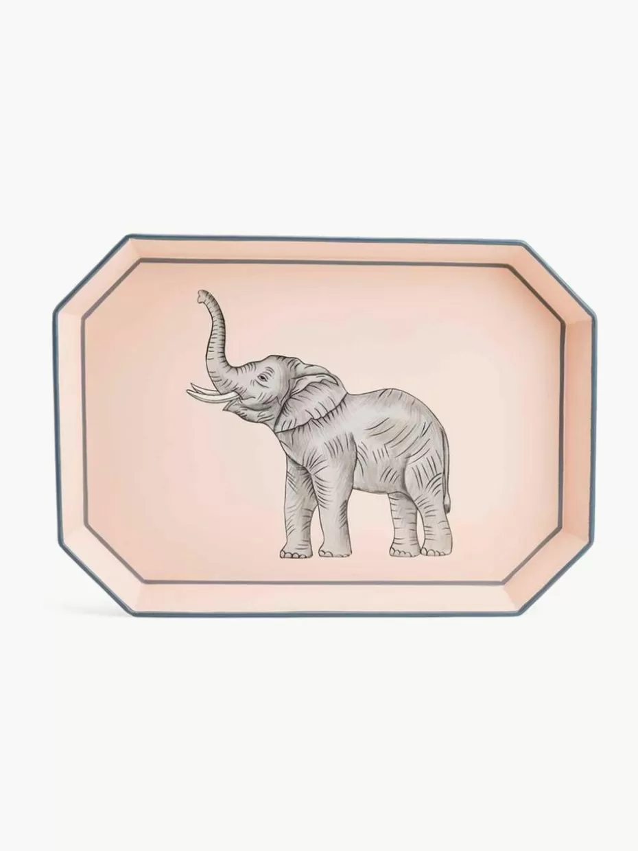 Dekotabletts-Les Ottomans Handbemaltes Deko-Tablett Fauna mit Elefant-Motiv