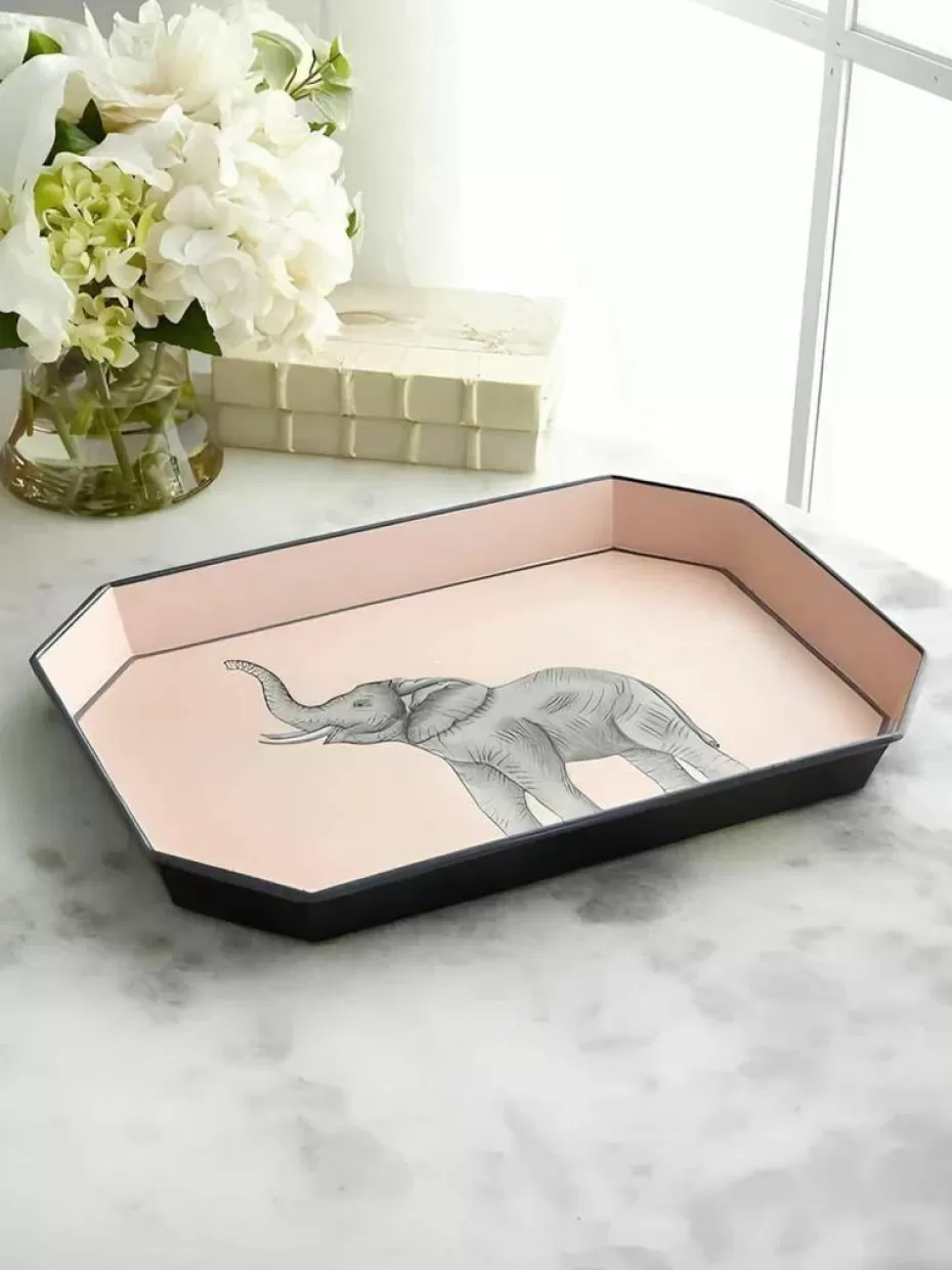 Dekotabletts-Les Ottomans Handbemaltes Deko-Tablett Fauna mit Elefant-Motiv