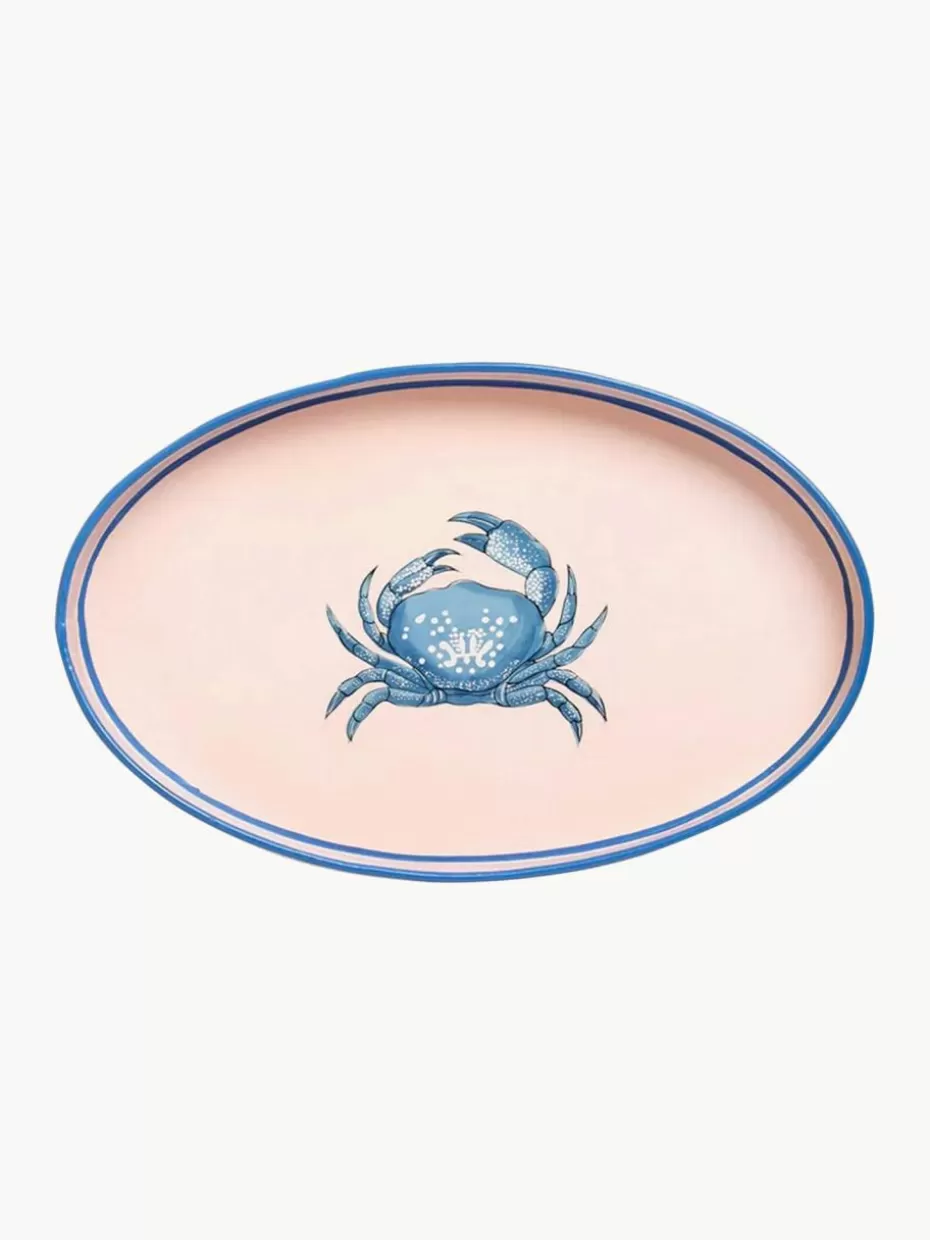 Dekotabletts-Les Ottomans Handbemaltes Deko-Tablett Fauna mit Krabben-Motiv