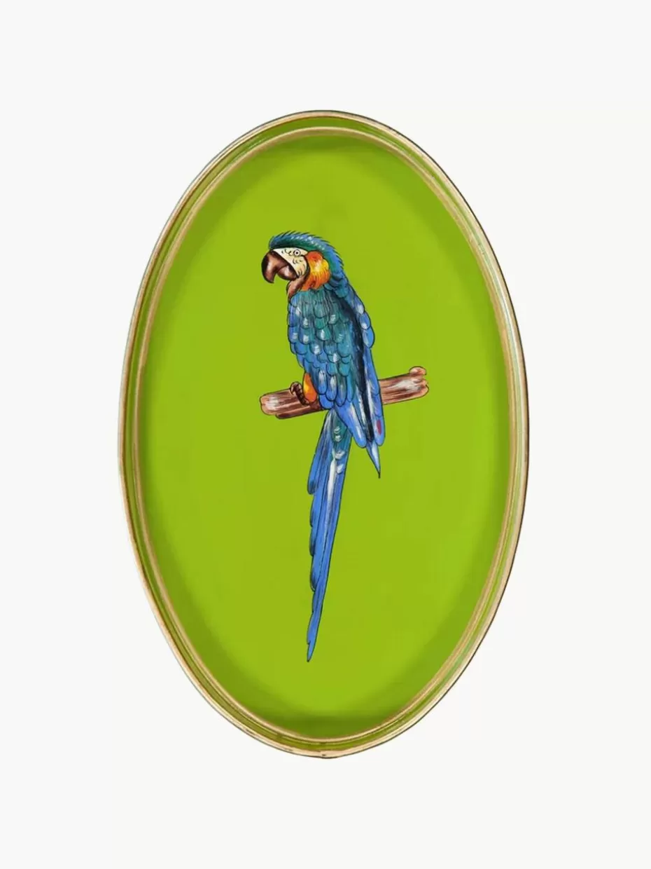 Dekotabletts-Les Ottomans Handbemaltes Dekotablett Fauna mit en-Motiv Papagei