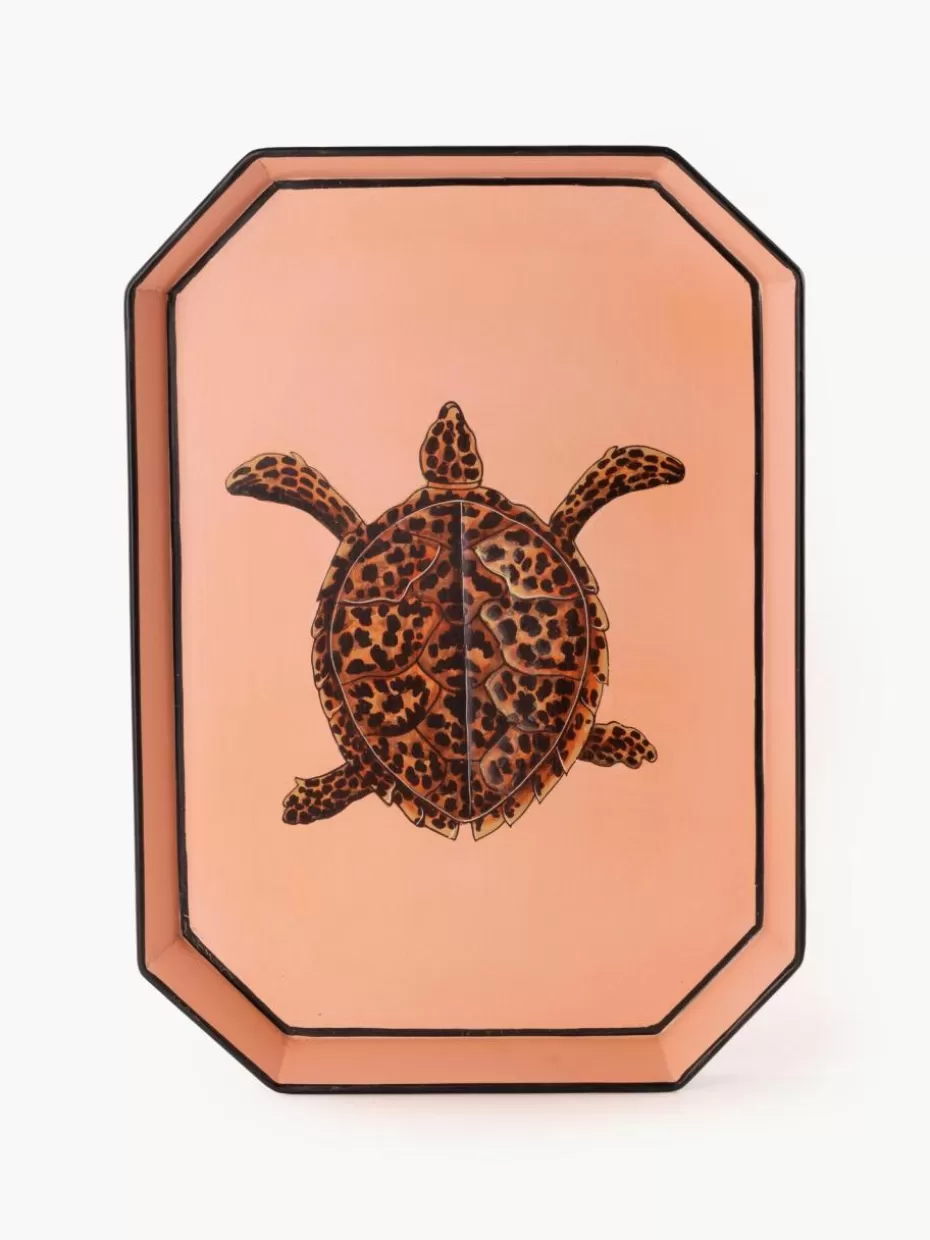 Dekotabletts-Les Ottomans Handbemaltes Dekotablett Fauna mit Schildkröten-Motiv