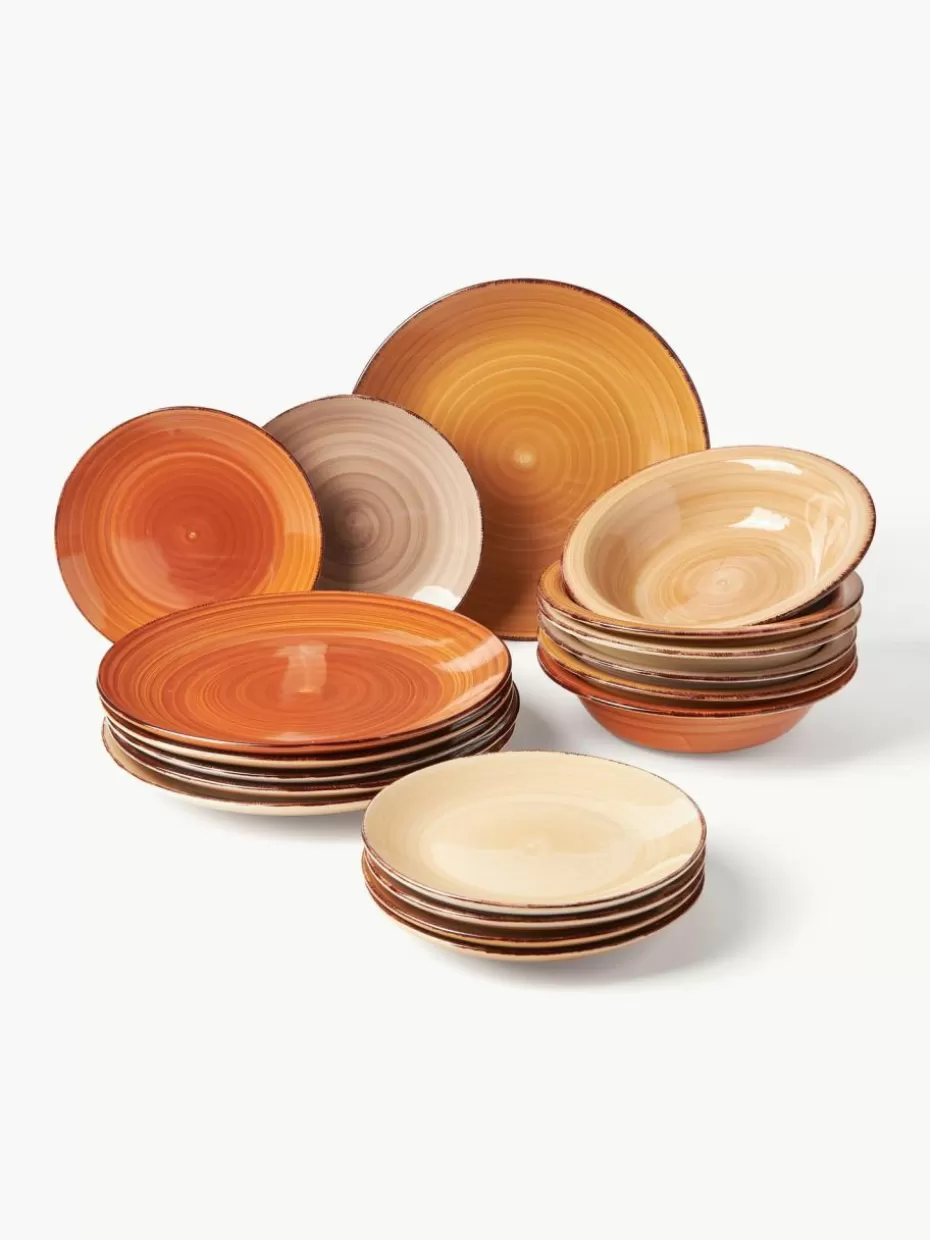 Geschirr-Sets | Geschirrserien-Villa D'Este Home Tivoli Handbemaltes Geschirr-Set Baita, 6 Personen (18-tlg.) Rot- Beige und Terrakottatöne