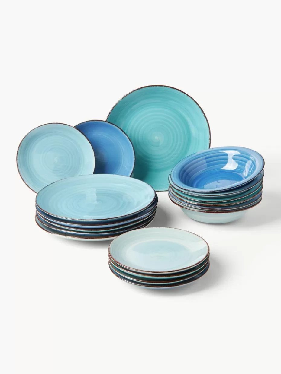 Geschirr-Sets | Geschirrserien-Villa D'Este Home Tivoli Handbemaltes Geschirr-Set Baita, 6 Personen (18-tlg.) Blautöne
