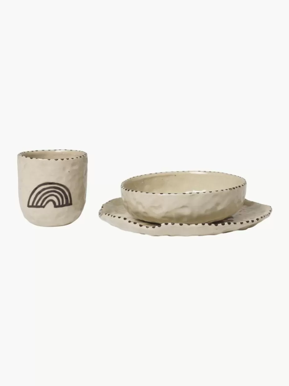 Kindergeschirr-ferm LIVING Kids Handbemaltes Kindergeschirrset Naive, 3-tlg. Hellbeige, Taupe
