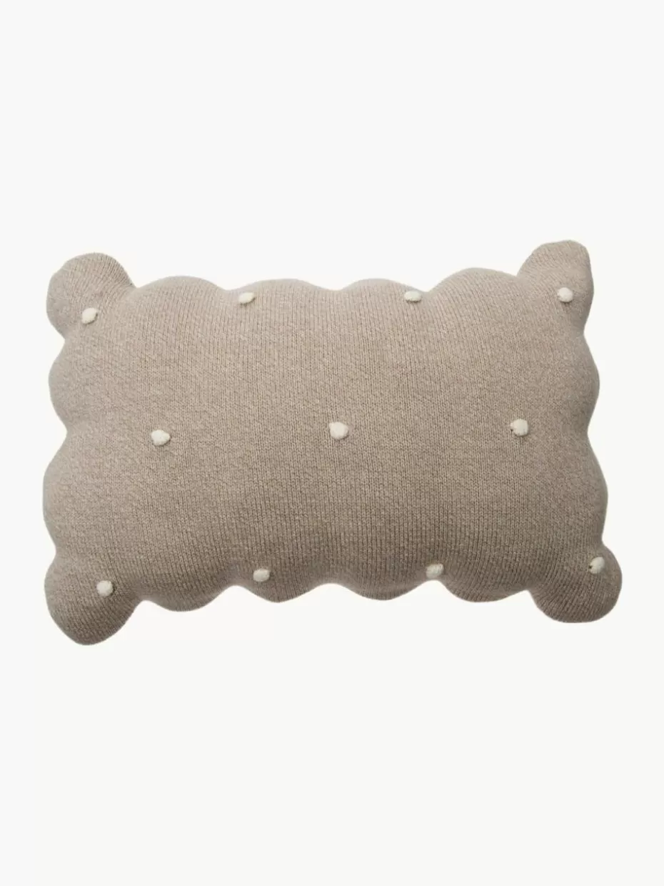 Kissen-Lorena Canals Handbesticktes Baumwoll-Kuschelkissen Biscuit Taupe, Off White