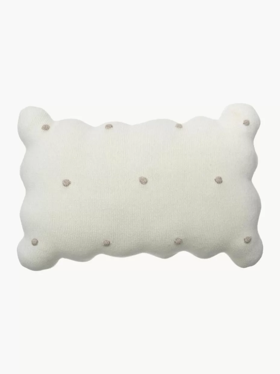 Kissen-Lorena Canals Handbesticktes Baumwoll-Kuschelkissen Biscuit Off White, Hellbeige