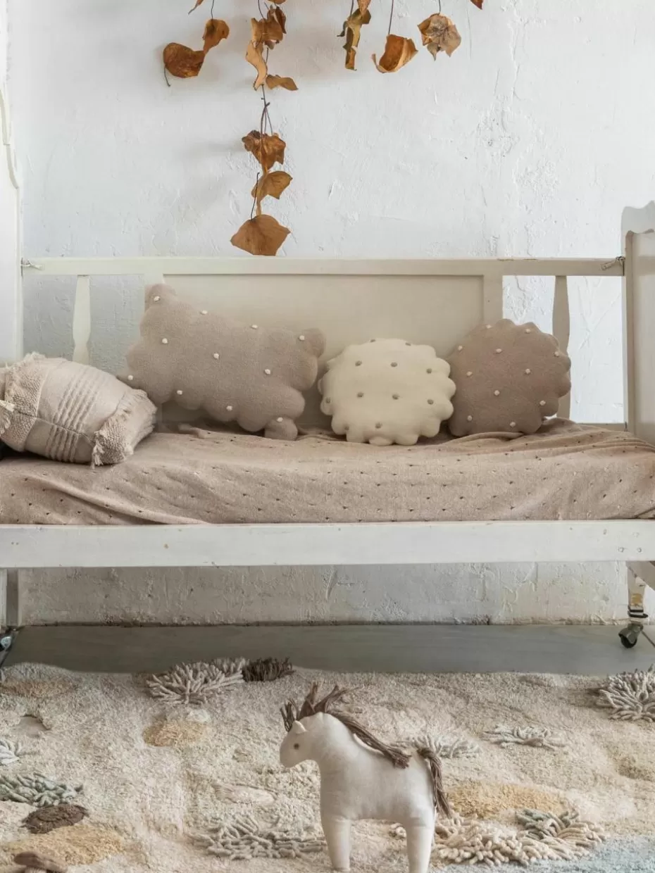 Kissen-Lorena Canals Handbesticktes Baumwoll-Kuschelkissen Biscuit Taupe, Off White