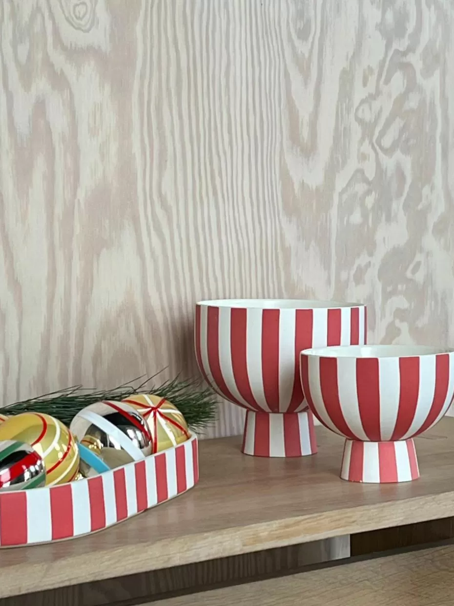 Weihnachtliche Deko-Objekte | Glow-Up-Oyoy Living Design Handgefertigte Deko-Schale Toppu, H 10 cm Rot, Weiß