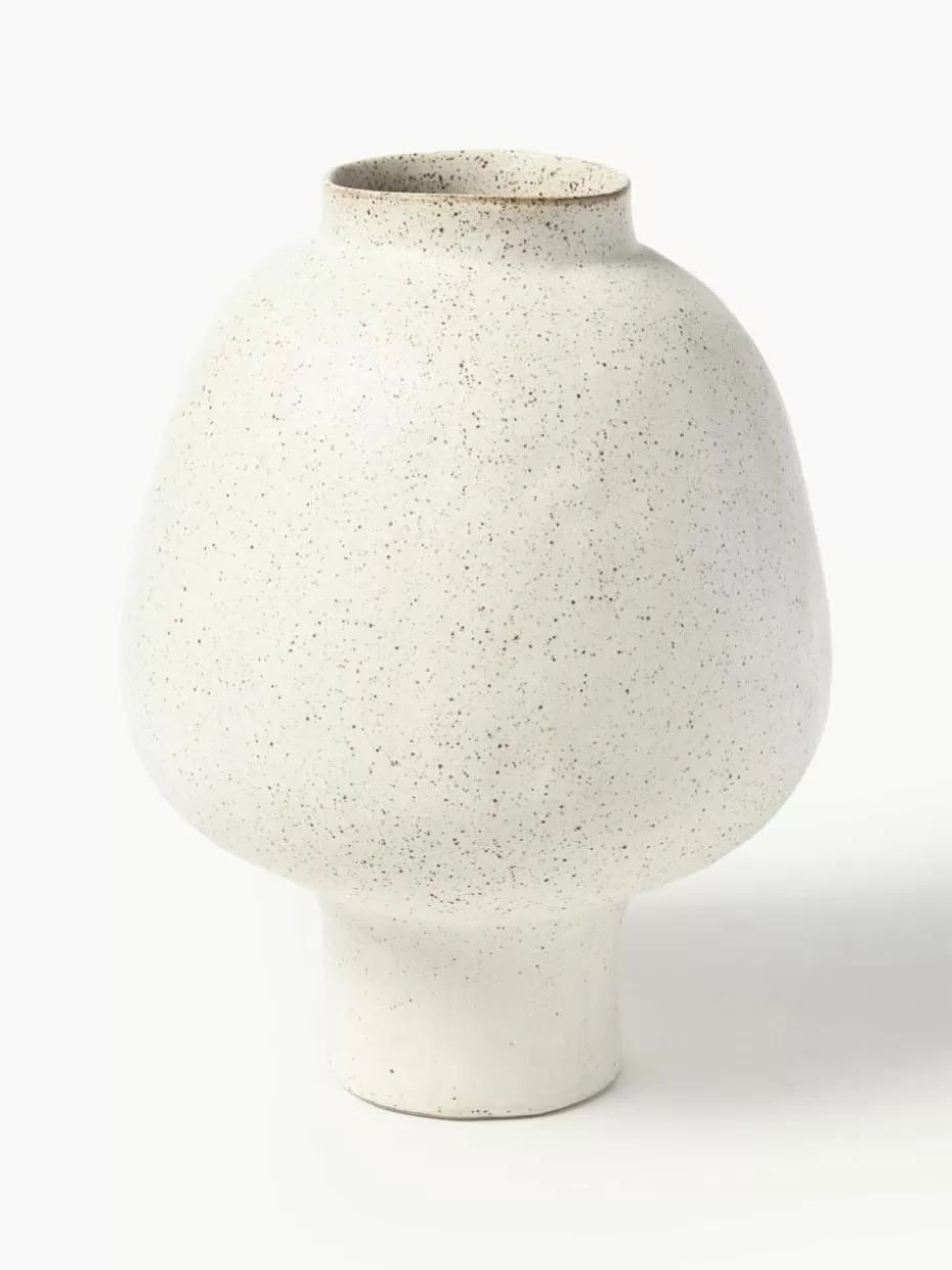 Vasen-Westwing Collection Handgefertigte Design-Vase Saki aus Steinzeug, H 32 cm Off White, gesprenkelt