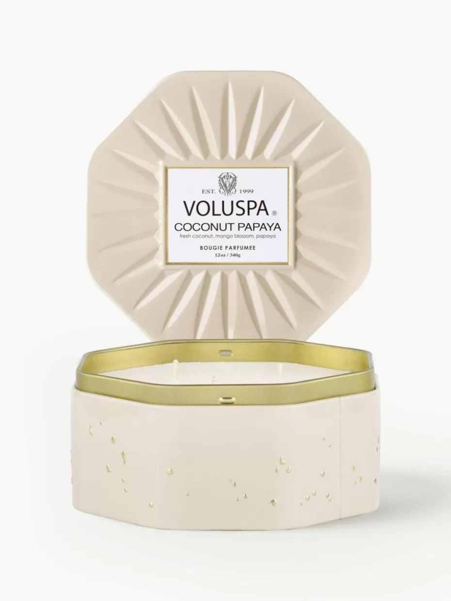 Romantische Details | Duftkerzen-Voluspa Handgefertigte Dreidocht-Duftkerze Bougie Parfumee (Kokosnuss, Mangoblüte & Papaya)