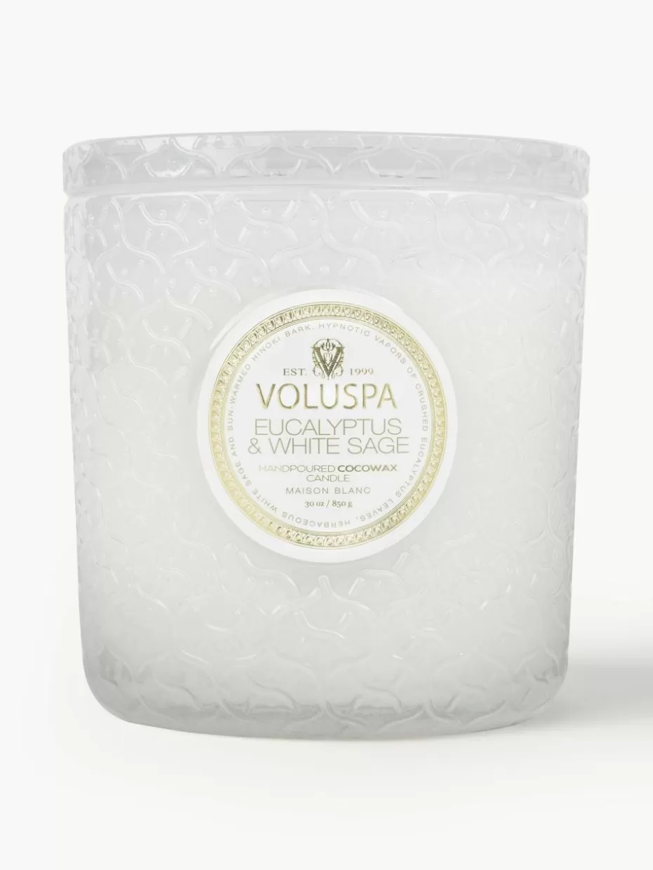 Duftkerzen-Voluspa Handgefertigte Dreidocht-Duftkerze Maison Blanc (Eukalyptus, Kardamom, Salbei & Hinoki Rinde)