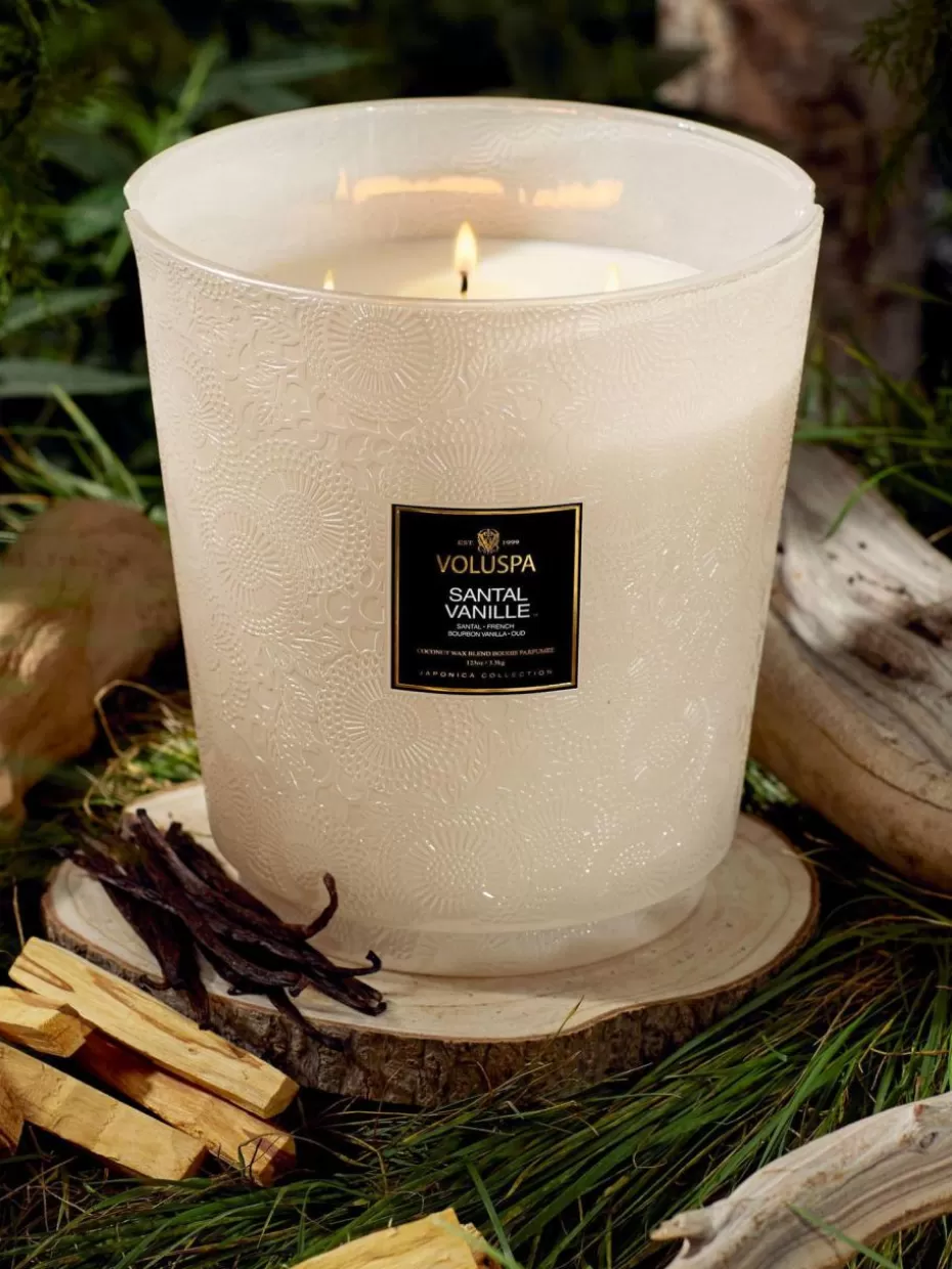 Duftkerzen-Voluspa Handgefertigte Fünfdocht-Duftkerze Japonica Collection (Santal, Bourbon-Vanille & Oud) Santal, französische Bourbon-Vanille & Oud