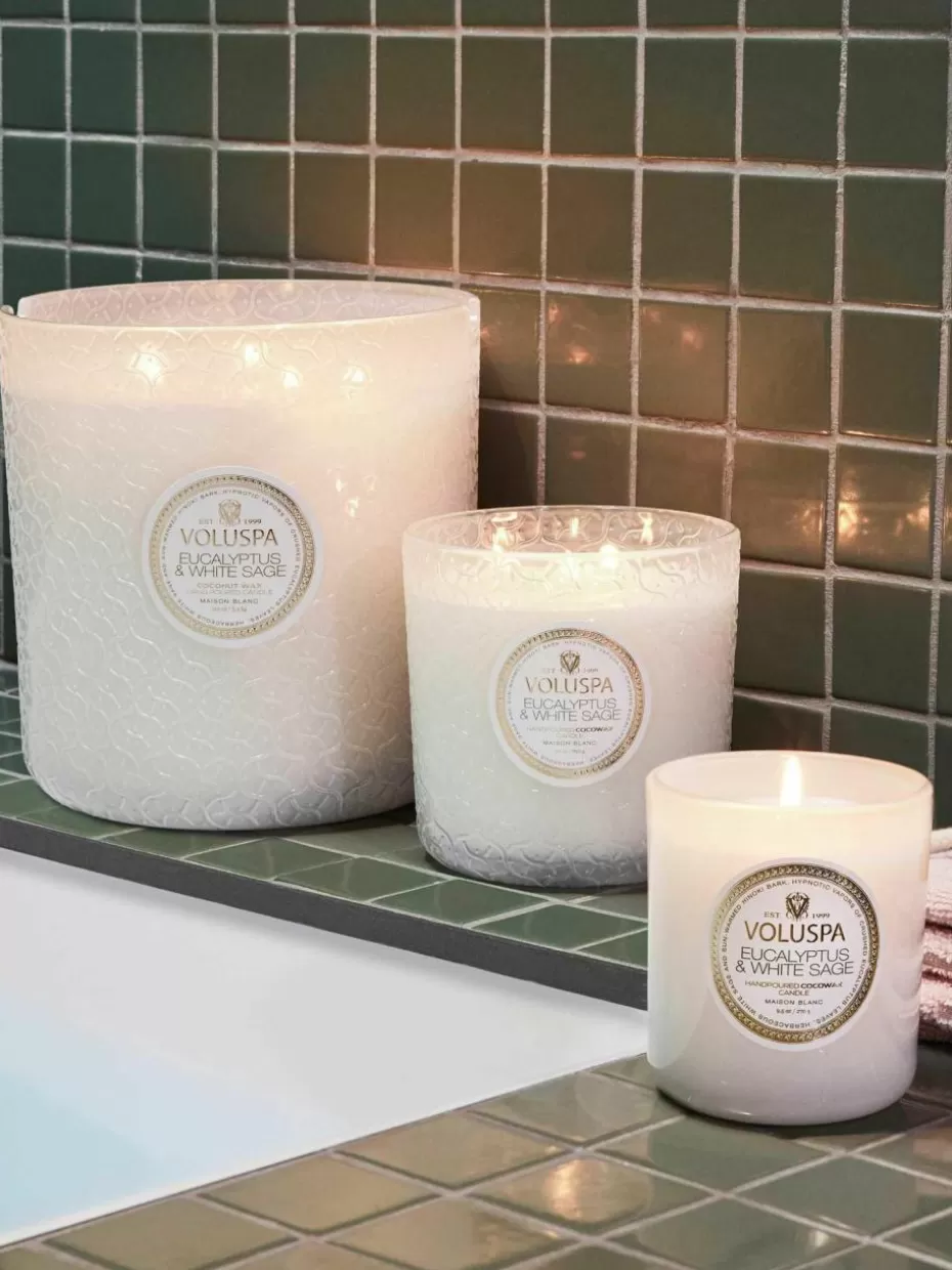 Duftkerzen-Voluspa Handgefertigte Fünfdocht-Duftkerze Maison Blanc (Eukalyptus, Kardamom, Salbei & Hinoki Rinde)