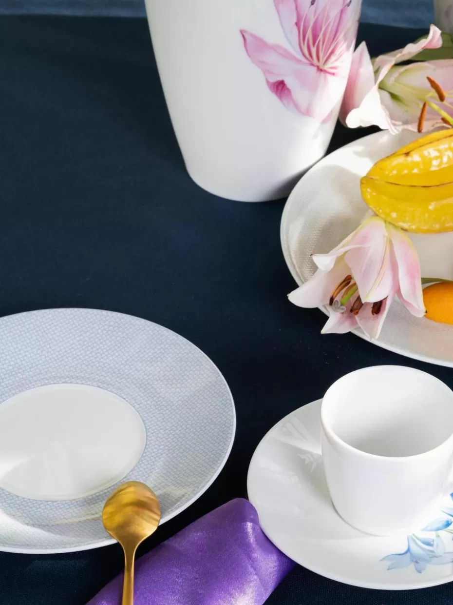 Teller-Meissen Handgefertigte Frühstücksteller Cosmopolitan aus Porzellan, 2 Stück Weiß, Hellblau