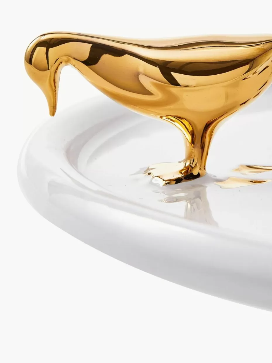 Servierplatten & Schüsseln-Pols Potten Handgefertigte Keramik-Servierplatte Walking Duck Weiß, Goldfarben