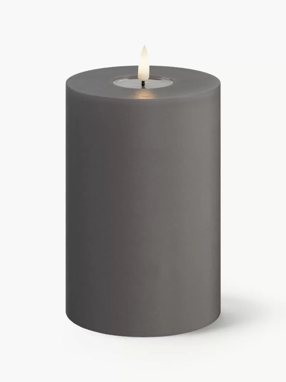 Kerzen-Deluxe Homeart Handgefertigte LED-Kerze Real Flame, H 15 cm Dunkelgrau