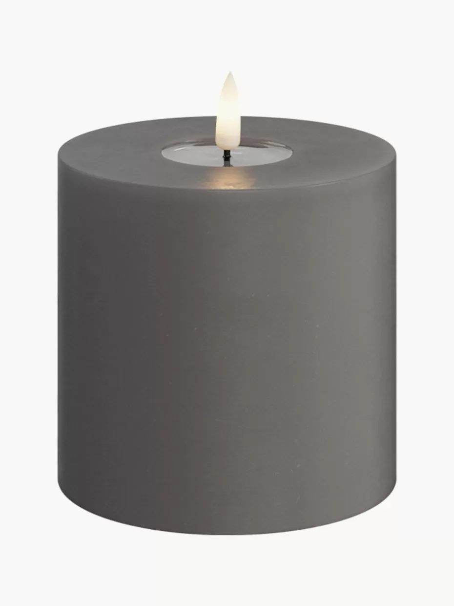 Kerzen-Deluxe Homeart Handgefertigte LED-Kerze Real Flame, H 10 cm Dunkelgrau