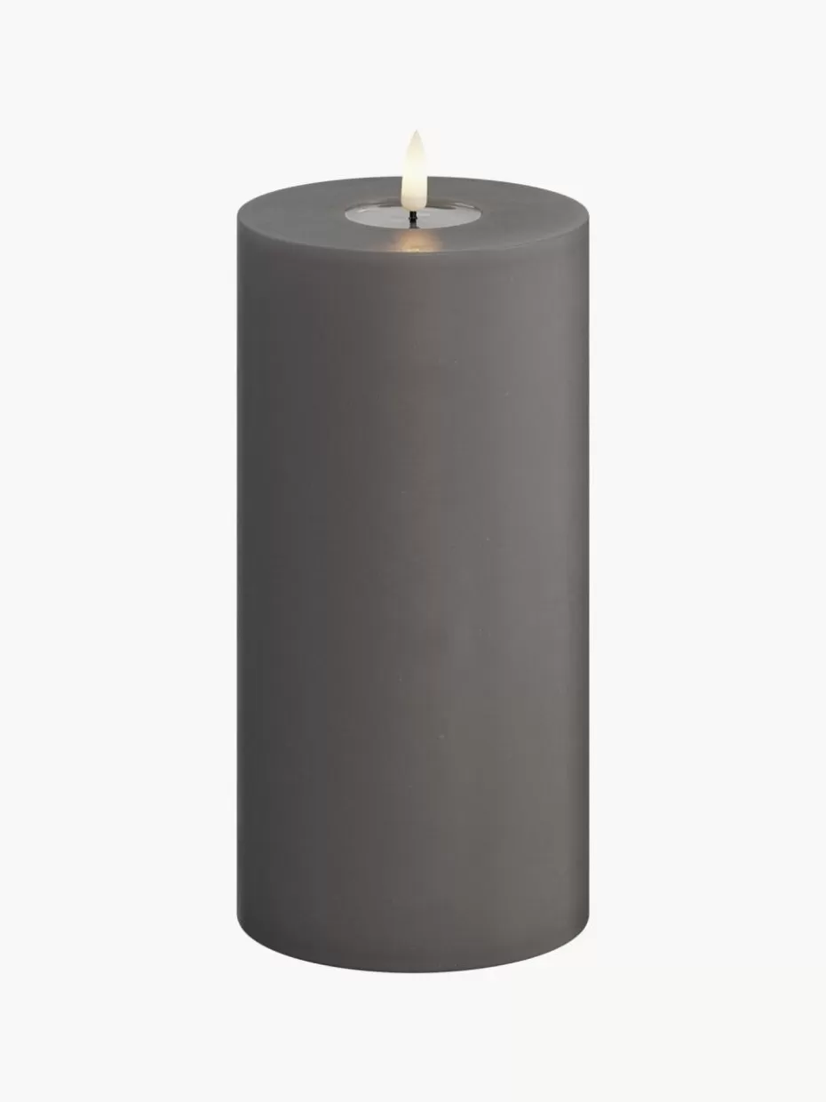 Kerzen-Deluxe Homeart Handgefertigte LED-Kerze Real Flame, H 20 cm Dunkelgrau