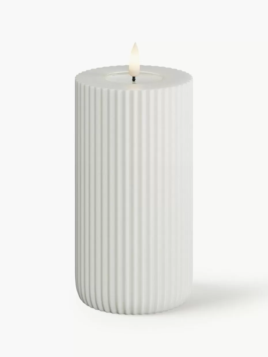 Kerzen-Deluxe Homeart Handgefertigte LED-Kerze Solid Stripe, H 15 cm Weiß