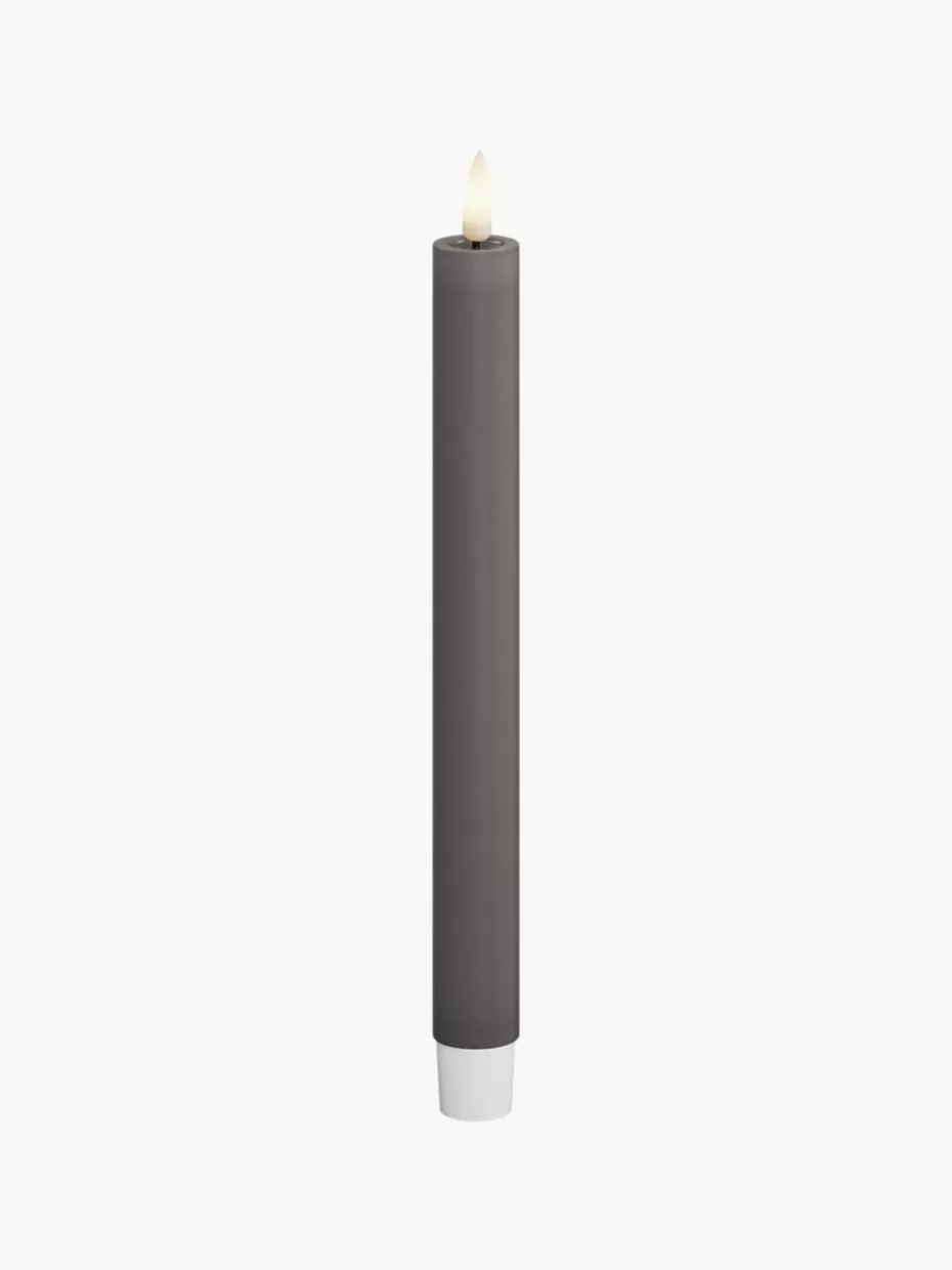 Kerzen-Deluxe Homeart Handgefertigte LED-Stabkerzen Real Flame, H 24 cm, 2 Stück Dunkelgrau