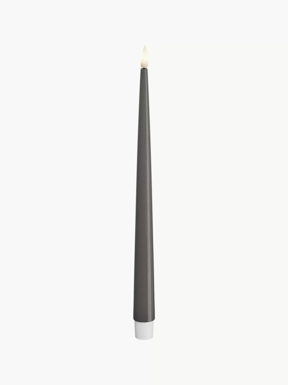 Kerzen-Deluxe Homeart Handgefertigte LED-Stabkerzen Real Flame, H 28 cm, 2 Stück Dunkelgrau
