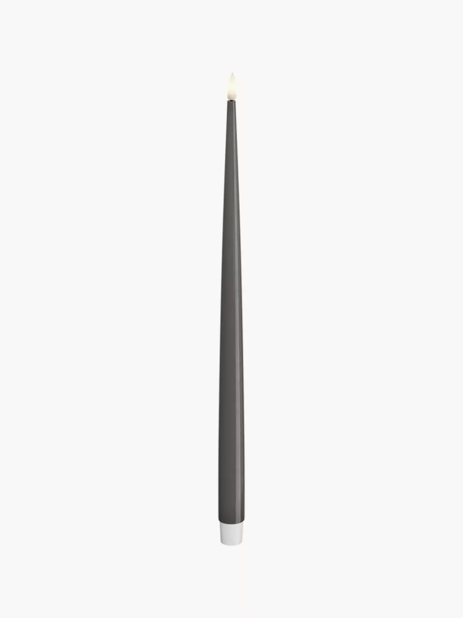 Kerzen-Deluxe Homeart Handgefertigte LED-Stabkerzen Real Flame, H 38 cm, 2 Stück Dunkelgrau