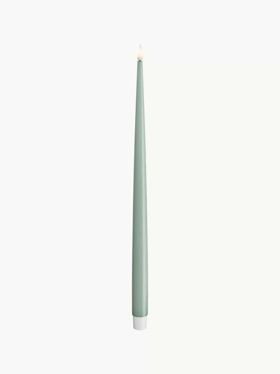 Kerzen-Deluxe Homeart Handgefertigte LED-Stabkerzen Real Flame, H 38 cm, 2 Stück Salbeigrün