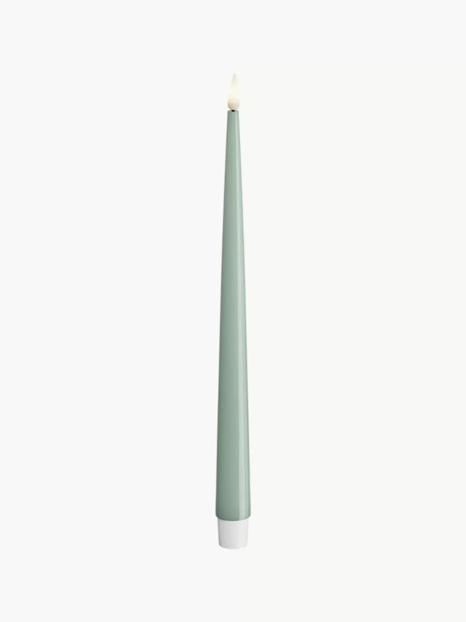 Kerzen-Deluxe Homeart Handgefertigte LED-Stabkerzen Real Flame, H 28 cm, 2 Stück Salbeigrün