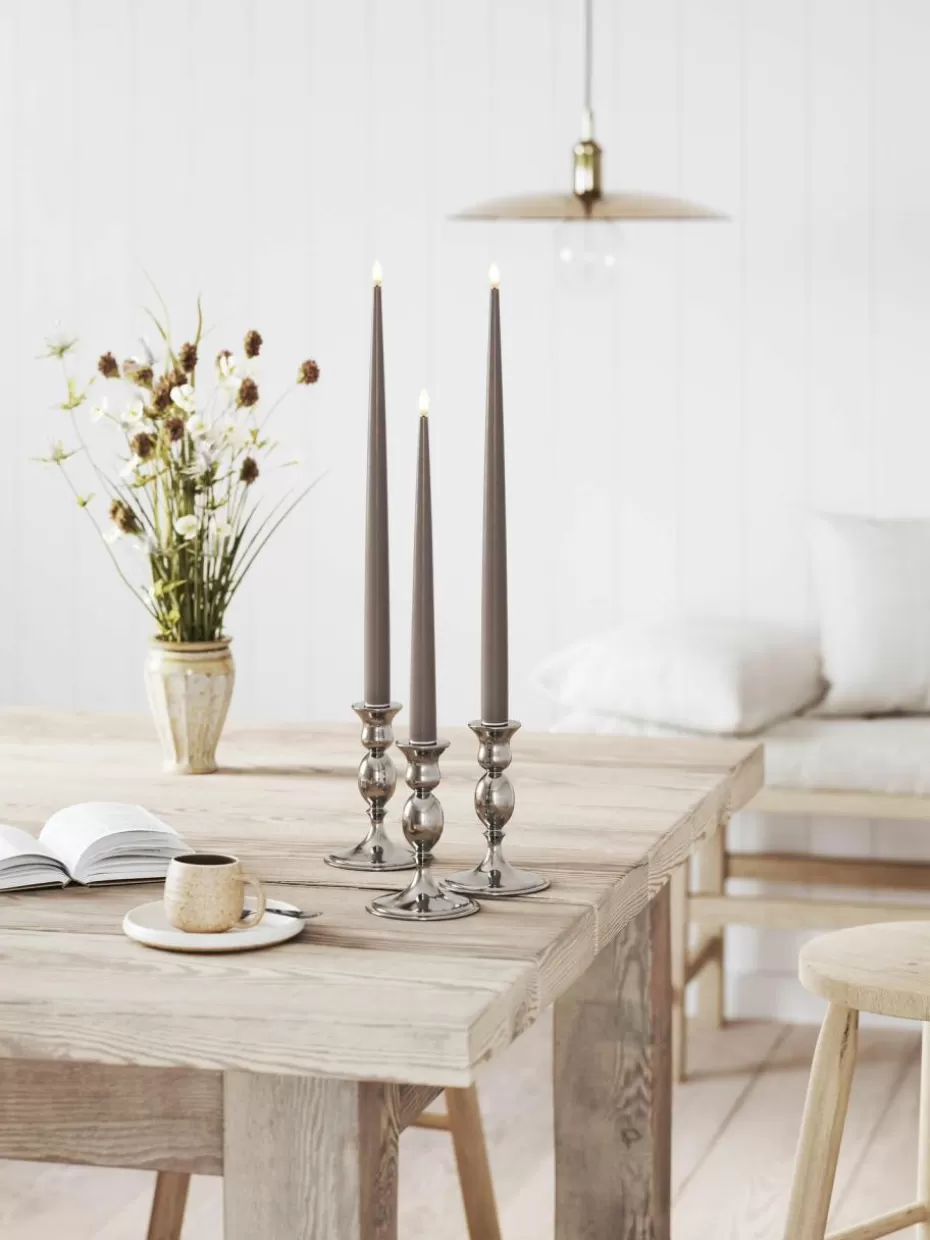 Kerzen-Deluxe Homeart Handgefertigte LED-Stabkerzen Real Flame, H 38 cm, 2 Stück Dunkelgrau
