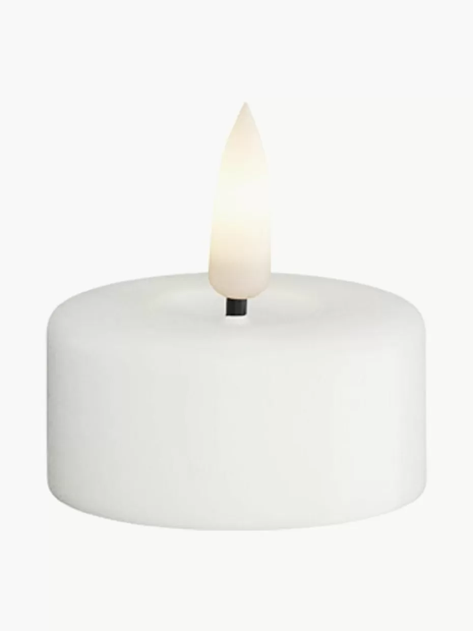 Kerzen-Deluxe Homeart Handgefertigte LED-Teelichter Real Flame, 4 Stück Weiß