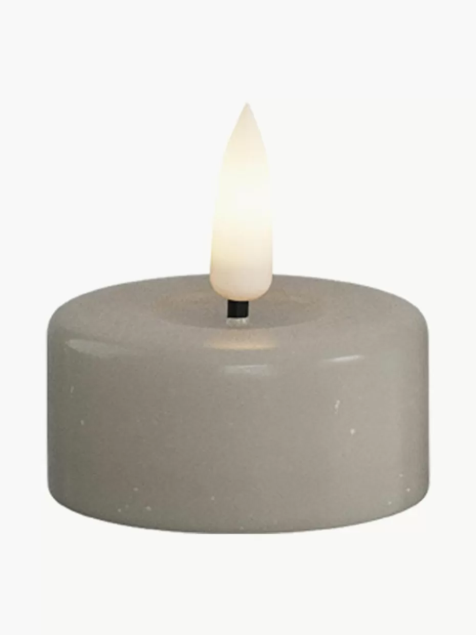 Kerzen-Deluxe Homeart Handgefertigte LED-Teelichter Real Flame, 4 Stück Greige