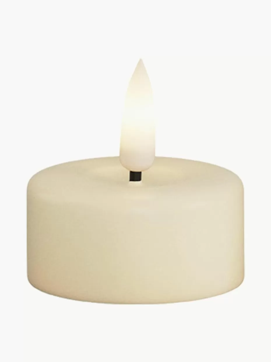Kerzen-Deluxe Homeart Handgefertigte LED-Teelichter Real Flame, 4 Stück Cremeweiß